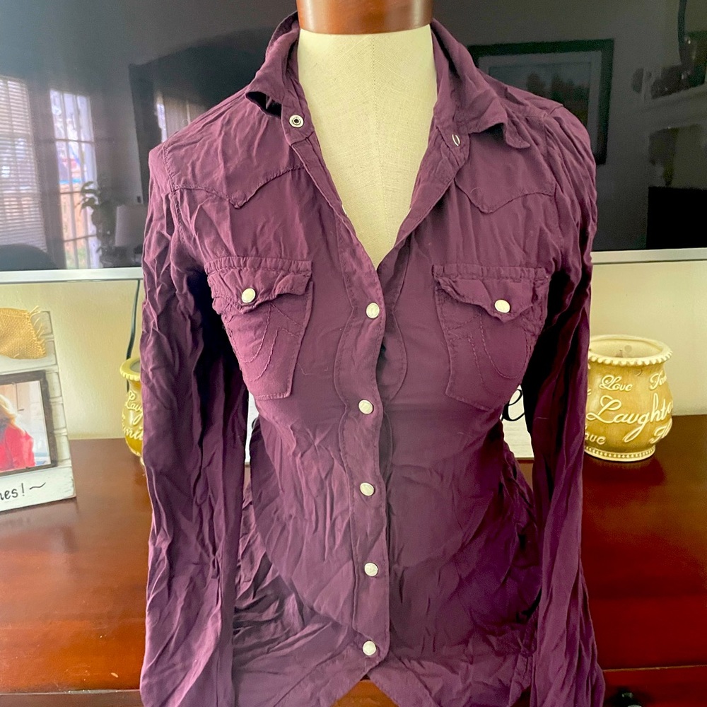 True Religion Plum button down blouse- size small